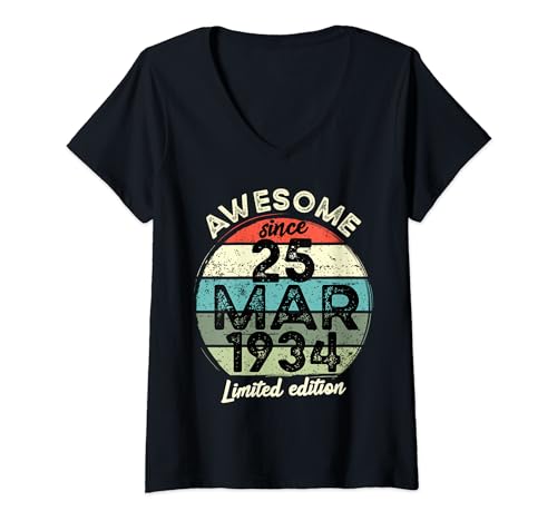 Consigue ahora Mujer 25 Cumpleaños marzo 1934 90 cumpleaños 90 años 2024 Cumpleaños Camiseta Cuello V Top Precio 2024 | regaloscumple.com