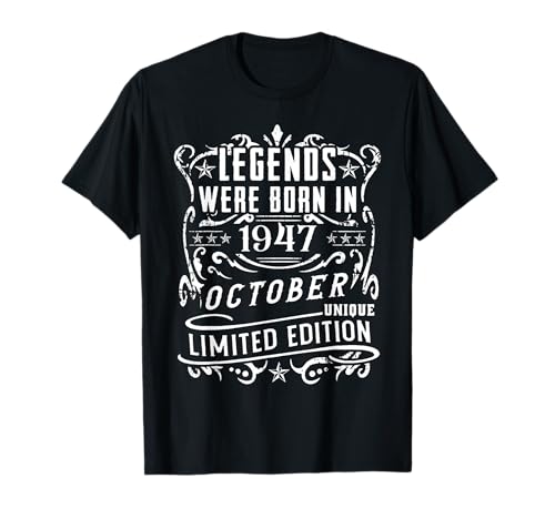 Consigue ahora Cumpleaños Octubre 1947 Promoción Edición Limitada Regalo Used Vintage Camiseta Top Precio 2024 | regaloscumple.com