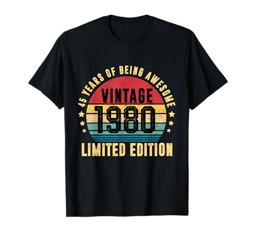 Consigue ahora 45 años Vintage 1980 Promoción Edición Limitada Divertido 45 Cumpleaños Camiseta Rebajas 2025 | regaloscumple.com