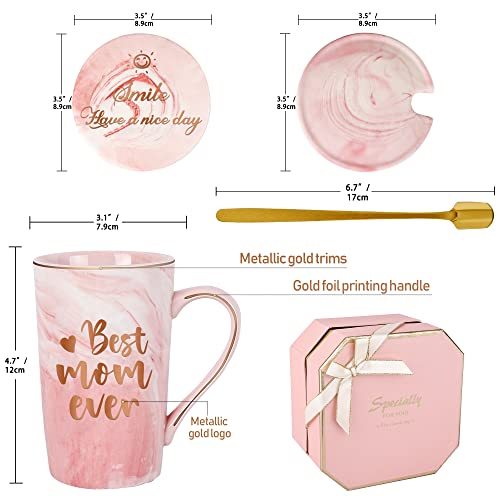 Oferta Flash DONGSHANGIFT Taza Best Mom Ever  regalos   cumpleaños  del día   la madre para mamá  tazas   café   mármol   cerámica con tapa  caja   regalo 420ML rosa
