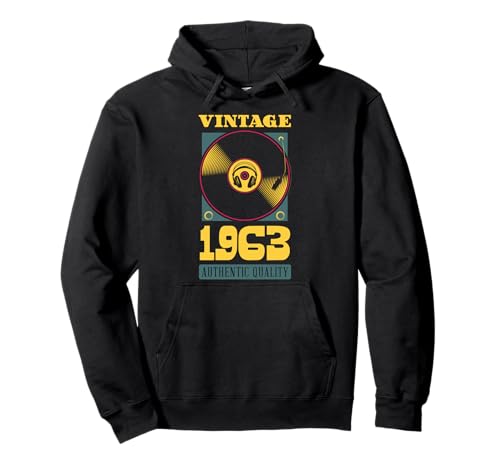 Consigue ahora Vintage 1963 Año nacimiento auténtico disco vinilo cumpleaños Catálogo Sudadera con Capucha Rebajas 2025 | regaloscumple.com