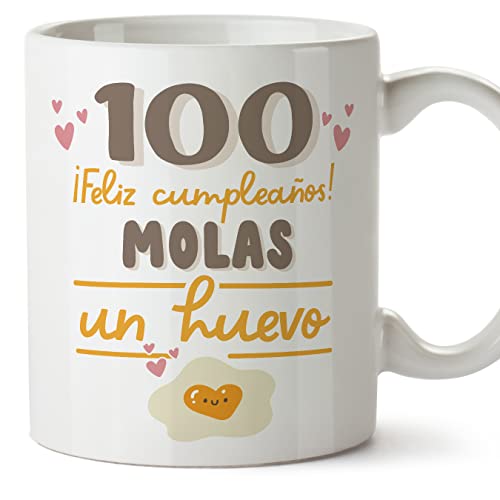 Consigue ahora MUGFFINS Tazas 100 Cumpleaños - En Español - Feliz Cumpleaños Molas un Huevo - 11 oz / 330 Navidad ml - Regalo original y divertido Ofertas 2023 | regaloscumple.com