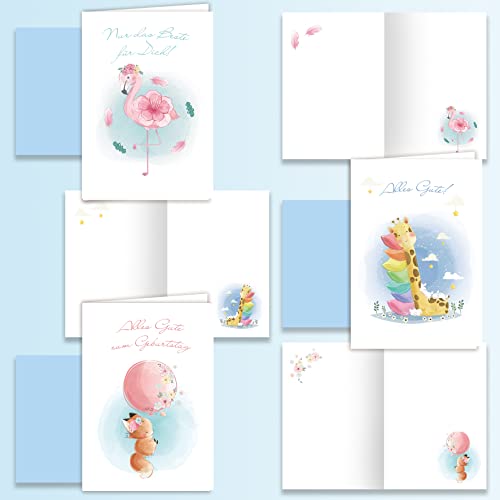 Comprar ahora Juego de 14 tarjetas felicitación cumpleaños plegables con sobres, diseño animales para adultos, mujeres, niños, niñas, deseos