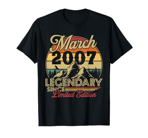 Comprar Vintage Cumpleaños 18 años para Nacido en marzo 2007 Regalo Catálogo Camiseta Rebajas 2025 | regaloscumple.com