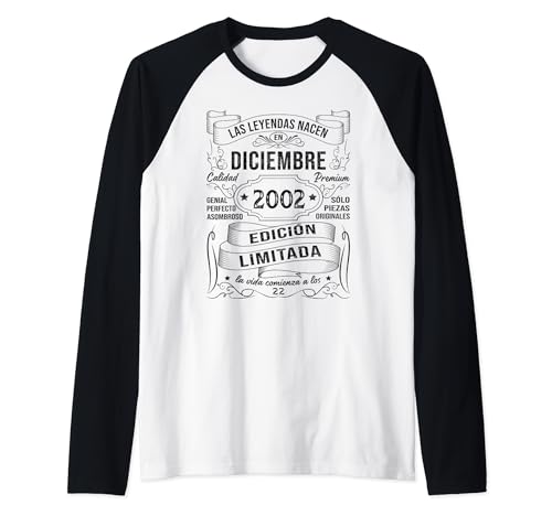 Consigue ahora 22 Años Cumpleaños Hombre Las Leyendas Nacen Diciembre 2002 Promoción Camiseta Manga Raglan Ofertas 2024 | regaloscumple.com