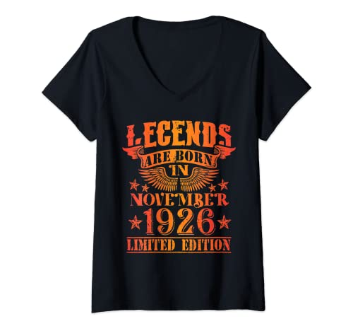 Consigue ahora Mujer Cumpleaños Noviembre 1926 Edición Limitada Regalo Vintage Camiseta Promoción Cuello V Ofertas 2024 | regaloscumple.com