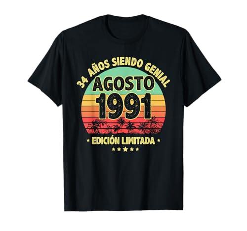 Consigue ahora Agosto 1991 34 Años Hombre Cumpleaños Regalo Agosto Catálogo 1991 Camiseta Rebajas 2024 | regaloscumple.com