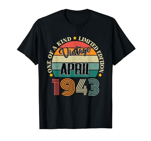 Consigue ahora 81 Años Vintage Abril 1943 81 Cumpleaños Navidad Retro Camiseta Ofertas 2024 | regaloscumple.com