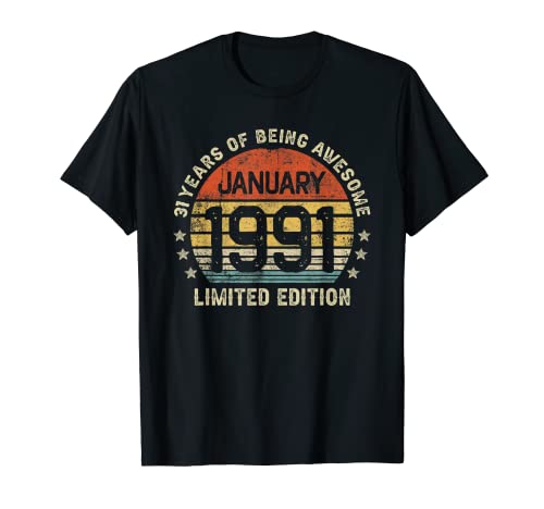 Comprar 31 Años Cumpleaños Catálogo Enero Regalo 1991 Divertido Mujer Hombre Camiseta Ofertas 2024 | regaloscumple.com