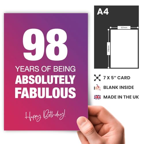 Top Precios Cumpleaños mujeres, absolutamente fabulosa y celebración 98 años con tarjeta cumpleaños,