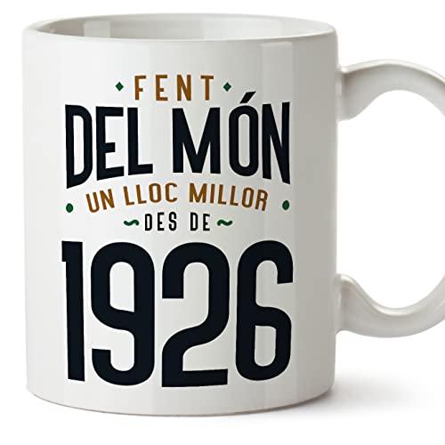 Comprar MUGFFINS Tazas Promoción 1926 Cumpleaños - En Catalán - Fent del Món un Lloc Millor - 11 oz / 330 ml - Regalo original y divertido Top Precio 2024 | regaloscumple.com