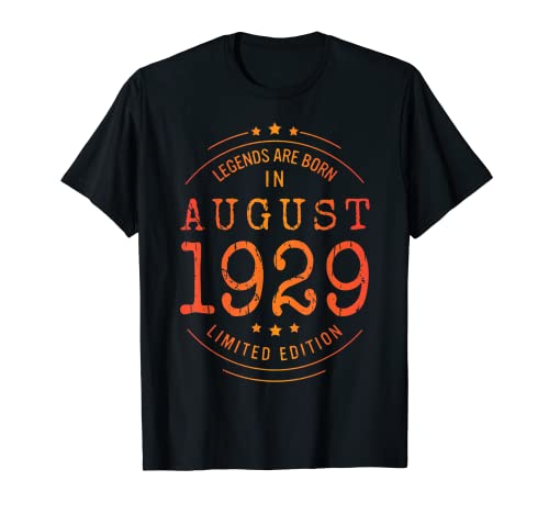 Consigue ahora Cumpleaños Agosto 1929 Edición Limitada Regalo Usado Vintage Camiseta Top Catálogo Precio 2024 | regaloscumple.com