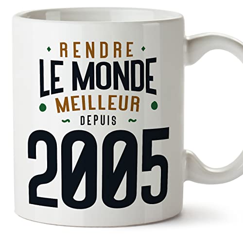 Consigue ahora MUGFFINS Tazas 2005 Cumpleaños - En Francés - Rendre le Monde Meilleur - 11 oz / 330 ml - Regalo original Ideas para regalar y divertido Ofertas 2025 | regaloscumple.com