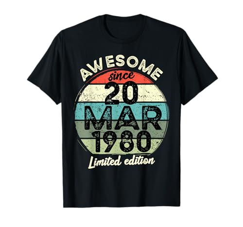 Comprar 20 marzo 1980 45 cumpleaños Promoción 45 años 2025 Cumpleaños Camiseta Rebajas 2025 | regaloscumple.com