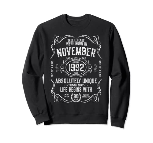 Consigue ahora 30 años regalo Catálogo cumpleaños Leyendas nacidas noviembre 1992 Sudadera Rebajas 2025 | regaloscumple.com