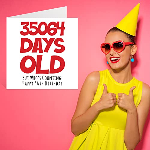 Ofertas en regaloscumple.com Tarjeta felicitación 96 cumpleaños hombres, mujeres, él, ella, 35064 días edad, divertida tarjeta adultos, noventa seis sexto abuela, abuelo, gran 145 mm x