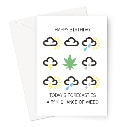 Comprar Happy Birthday Regalos Today's Forecast is A 99% Chance of Weed Tarjeta felicitación | Divertida tarjeta cumpleaños marihuana para amigos fumadores marihuana hojas cannabis Top Precio 2025 | regaloscumple.com