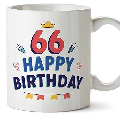 Consigue ahora MUGFFINS Tazas 66 Cumpleaños - En Inglés - Happy Birthday! - Regalos 11 oz / 330 ml - Regalo original y divertido Rebajas 2024 | regaloscumple.com
