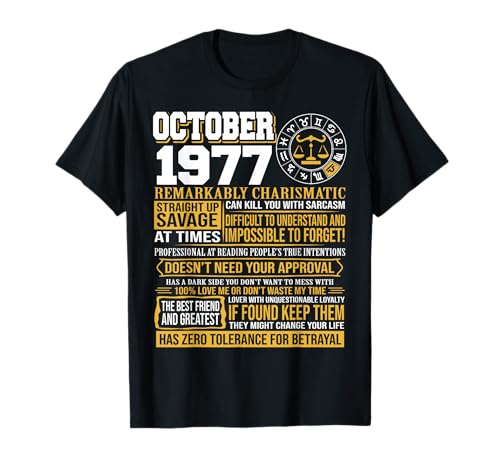 Comprar Regalos cumpleaños octubre Regalos - Nacido en octubre Libra 1977 Divertido Camiseta Rebajas 2024 | regaloscumple.com
