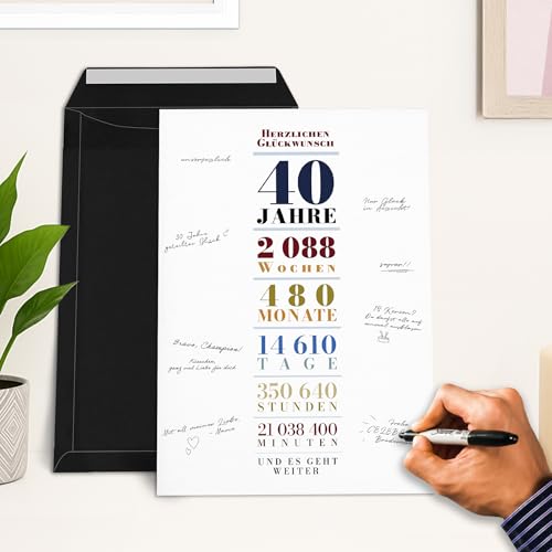 Comprar UTTSCHEID Elegante tarjeta recuerdo BlackFriday personalizada ideal para cumpleaños bodas jubilación póster tipográfico vertical alternativa al libro visitas (sin marco 40 años) Ofertas 2025 | regaloscumple.com