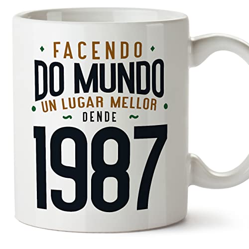 Comprar MUGFFINS Tazas 1987 Cumpleaños - En Gallego - Facendo do Mundo un Lugar Mellor - 11 oz / 330 ml Catálogo - Regalo original y divertido Ofertas 2025 | regaloscumple.com