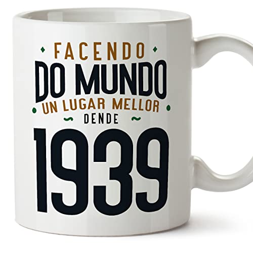Comprar MUGFFINS Tazas 1939 Cumpleaños - En Gallego - Facendo do Mundo un Lugar Mellor - 11 oz / Navidad 330 ml - Regalo original y divertido Top Precio 2024 | regaloscumple.com