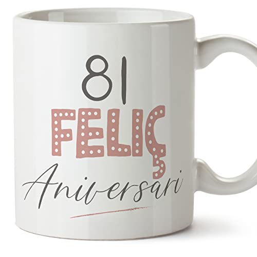 Comprar MUGFFINS Tazas 81 Cumpleaños - En Navidad Catalán - Feliç Aniversari! Rosa - 11 oz / 330 ml - Regalo original y divertido Top Precio 2024 | regaloscumple.com