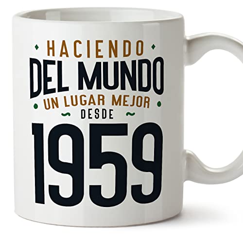 Consigue ahora MUGFFINS Tazas 1959 Cumpleaños - En Español - Haciendo del Mundo un Lugar Mejor - 11 oz / 330 Catálogo ml - Regalo original y divertido Rebajas 2024 | regaloscumple.com