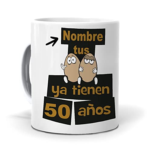 Comprar Mundohuevo Taza Personalizada con Texto: Tus Huevos ya Tienen 50 años Pon tu Nombre. Regalo Original cumpleaños. Taza Desayuno. Navidad Haz Regala Alegría. Ofertas 2024 | regaloscumple.com