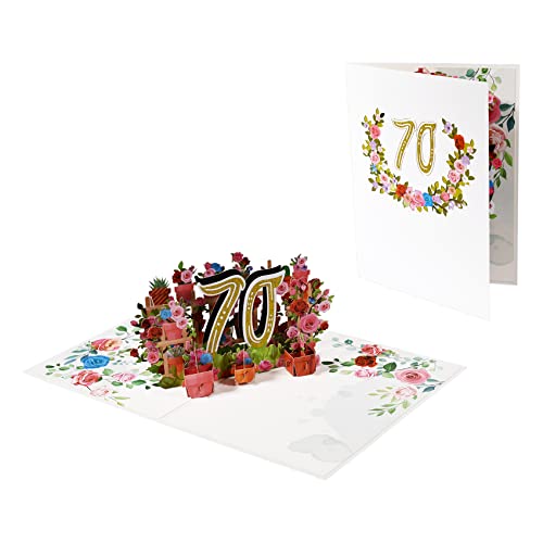 Comprar en Amazon Magic Ants Tarjeta de aniversario, tarjeta cumpleaños, aniversario boda, felicitación 3D, 70 años edad, con ramo rosas (70)