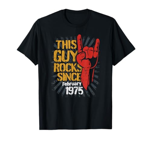 Consigue ahora Birthday Anniversary & Gifts by eleventeez Hombre Camiseta 50 Navidad Cumpleaños Nacido en febrero Guy Rocks desde 1975 Black T-Shirt Manga Larga Pequeño Regular EU S Rebajas 2025 | regaloscumple.com