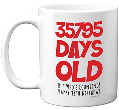 Comprar Taza 98 cumpleaños Navidad regalo hombres mujeres él ella 35795 días edad divertida adultos noventa ocho regalo feliz cumpleaños papá mamá abuela Nan Great Grandad tazas cerámica aptas lavavajillas Ofertas 2025 | regaloscumple.com