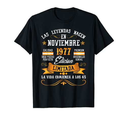 Consigue ahora Leyendas Noviembre 1977 45 Años 45 Cumpleaños BlackFriday Hombre Mujer Camiseta Top Precio 2024 | regaloscumple.com