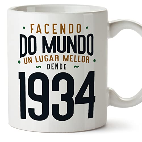 Consigue BlackFriday ahora MUGFFINS Tazas 1934 Cumpleaños - En Gallego - Facendo do Mundo un Lugar Mellor - 11 oz / 330 ml - Regalo original y divertido Ofertas 2024 | regaloscumple.com