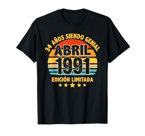 Consigue ahora Abril 1991 Catálogo 34 Años Hombre Cumpleaños Regalo Abril 1991 Camiseta Top Precio 2025 | regaloscumple.com