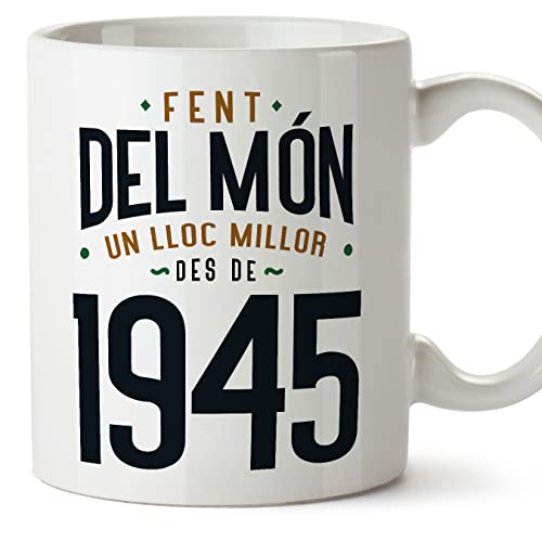 Consigue ahora MUGFFINS Tazas 1945 Cumpleaños - En Catalán - Fent Navidad del Món un Lloc Millor - 11 oz / 330 ml - Regalo original y divertido Ofertas 2023 | regaloscumple.com