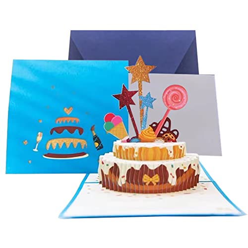 Comprar Tarjeta felicitación 3D con diseño emergente en forma tarta tarjeta Promoción felicitación con sobre para amigos y familia (azul) Ofertas 2025 | regaloscumple.com
