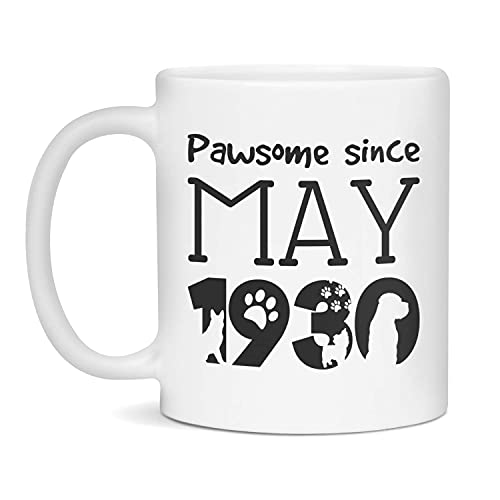Consigue ahora Pawsome Since May 1930 Taza café cerámica Regalos para cumpleaños para amantes los perros 11 onzas color blanco Top Precio 2024 | regaloscumple.com