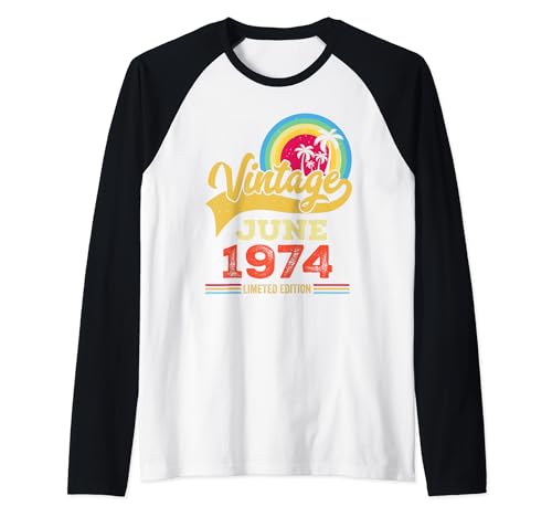 Consigue ahora Vintage 1974 Edición Limitada 50 Junio Cumpleaños Camiseta Manga Regalos Raglan Ofertas 2024 | regaloscumple.com