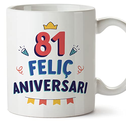 Consigue ahora MUGFFINS Tazas 81 Cumpleaños - En BlackFriday Catalán - Feliç Aniversari! - 11 oz / 330 ml - Regalo original y divertido Top Precio 2023 | regaloscumple.com
