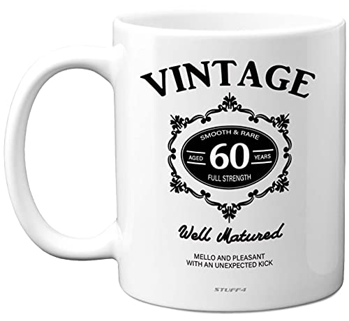 Consigue Regalos ahora Stuff4 Taza vintage 60 cumpleaños con letras negras tazas cerámica 11 onzas aptas para lavavajillas regalos 60 cumpleaños para hombres regalos para un hombre 60 años tazas para él Ofertas 2024 | regaloscumple.com