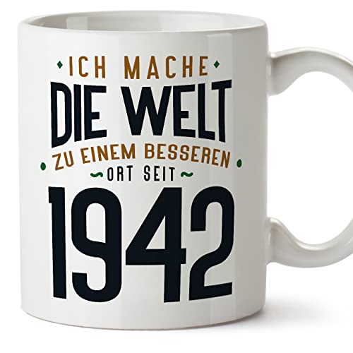 Consigue ahora MUGFFINS Tazas 1942 Cumpleaños - En Alemán - Ich Mache Die Welt zu Einem Besseren - 11 oz / 330 ml - Regalo original y Catálogo divertido Top Precio 2024 | regaloscumple.com