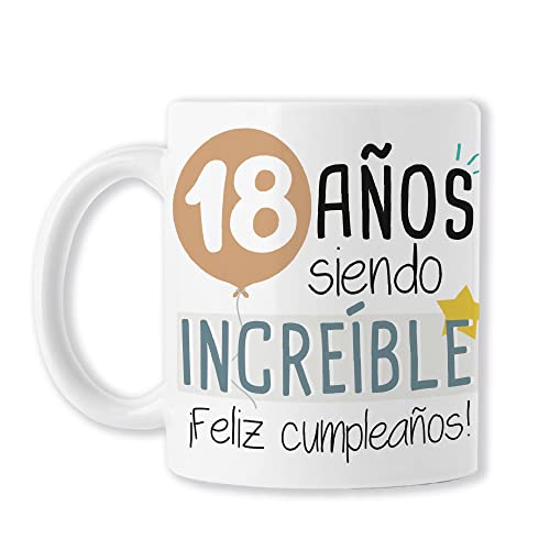 Comprar BAOBAB REGALOS - 18 años siendo increíble ¡Feliz cumpleaños! - Taza para felicitar cumpleaños con diseño festivo. Regalo Hombre o Promoción Mujer. Cerámica blanca Top Precio 2024 | regaloscumple.com