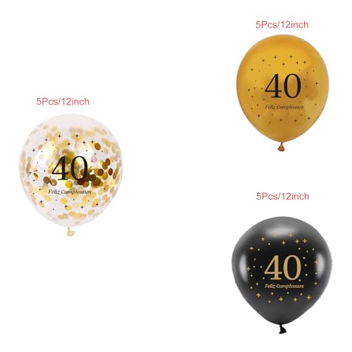 Top Precios Decoración 40 en 1 Feliz 40 40 Negro Happy Fondo con15 Cumpleaños Kit