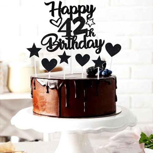 Comprar ahora Conruich Decoración de cumpleaños para hombre y mujer, color negro, decoración tartas 42 cumpleaños, globo hombre,