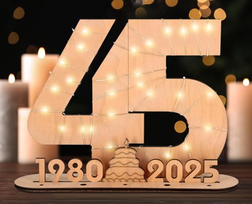 Comprar Giftota 2025 Original 45º Regalo Cumpleaños Mujeres Regalos y Hombres - Libro Visitas Madera con Luces LED - Número 45 Decoraciones Madera - 45 Años Regalo Dinero Madera - Regalo Creativa Ofertas 2025 | regaloscumple.com