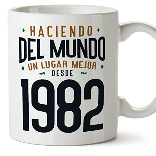 Consigue ahora MUGFFINS Tazas 1982 Cumpleaños - Regalos En Español - Haciendo del Mundo un Lugar Mejor - 11 oz / 330 ml - Regalo original y divertido Rebajas 2024 | regaloscumple.com