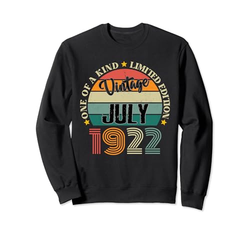 Comprar 102 Años Vintage Julio Cumpleaños 1922 Cumpleaños 102 Retro Sudadera Rebajas 2024 | regaloscumple.com