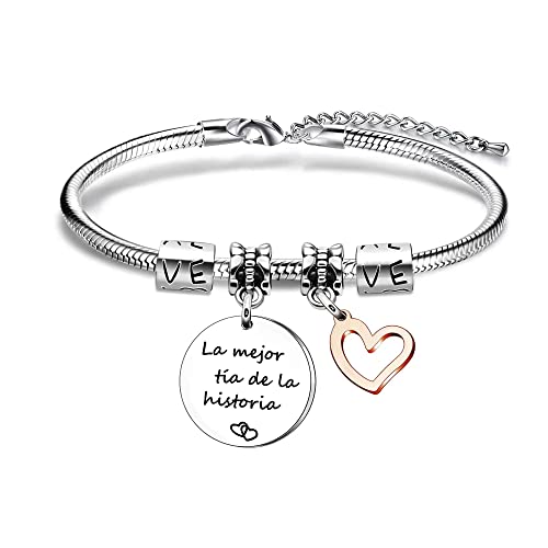 Consigue ahora RoCetysell Pulsera Inspiradora Mujer Pulsera Tía Original Regalos Personalizados para Titas Pulseras Plata Charms Acero Inoxidable Mujer Navidad (La mejor tía la historia) Ofertas 2023 | regaloscumple.com
