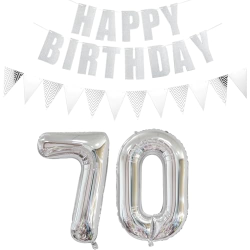 Consigue ahora Globos Catálogo con número 70 plata + guirnalda feliz cumpleaños + pancarta globo papel aluminio 70 cumpleaños decoración para mujer hombre Ofertas 2025 | regaloscumple.com